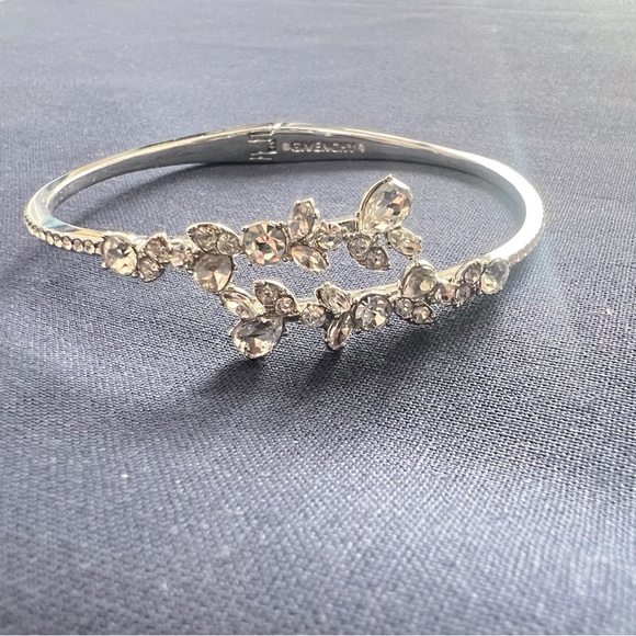 Givenchy Silver Crystal Floral Bypass Cuff Bracelet - Picture 1 of 8
